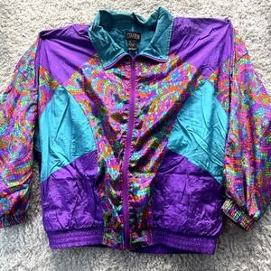Vintage 90s Cabazon Windbreaker Jacket Neon Colorblock LARGE Hong Kong